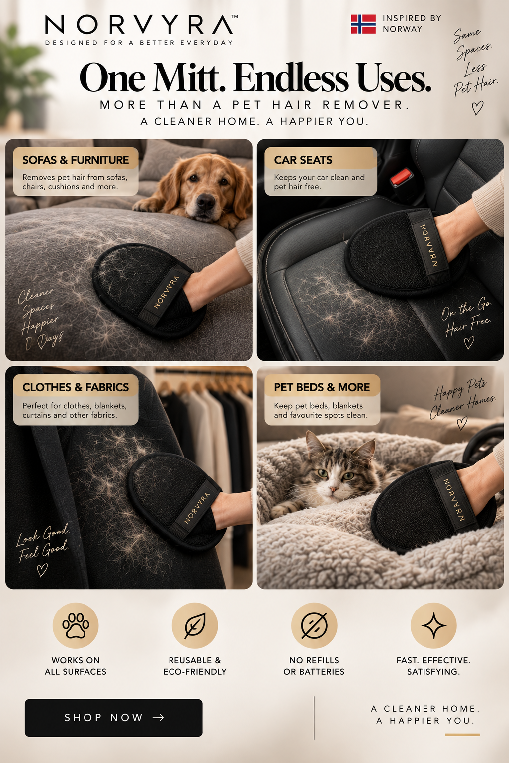 NORVYRA FurMitt for sofas, car seats, clothes and pet beds